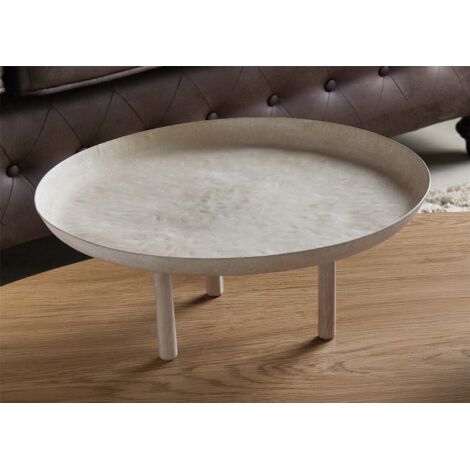 Rundes Metall-Mittelstück, 3 Beine, Beige Wash, 37D. 37Dx15 Cms