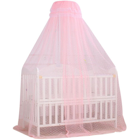 Rundes Moskitonetz für Kinderbett mit weißem Rand (+ Befestigungsclips) Rosa Kinderbettbezug