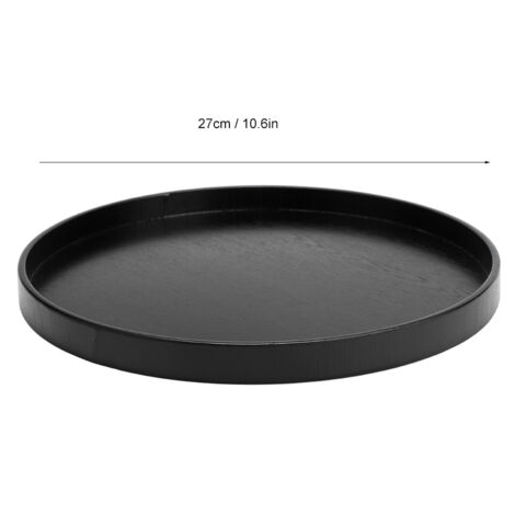 Rundes, rutschfestes schwarzes Serviertablett aus Holz für Wohnzimmer, Büro oder Bar (27 cm)