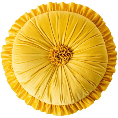 Rundes Samtkissen mit gerafftem Blumenmuster – Dekorativer Sofabezug