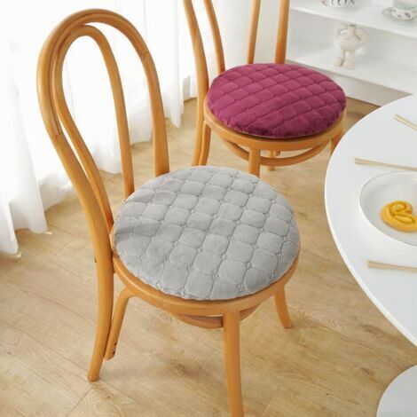 Rundes Sitzkissen 35 x 35 cm, Grau-A, Samt-Stuhlkissen mit Reißverschluss, waschbar und rutschfest, rundes Kissen für Gartenstühle, Esszimmer, Küche, Büro