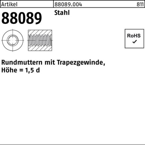Rundmutter Stahl mit Trapezgewinde TR 32 x 6 x D60 x L48 S