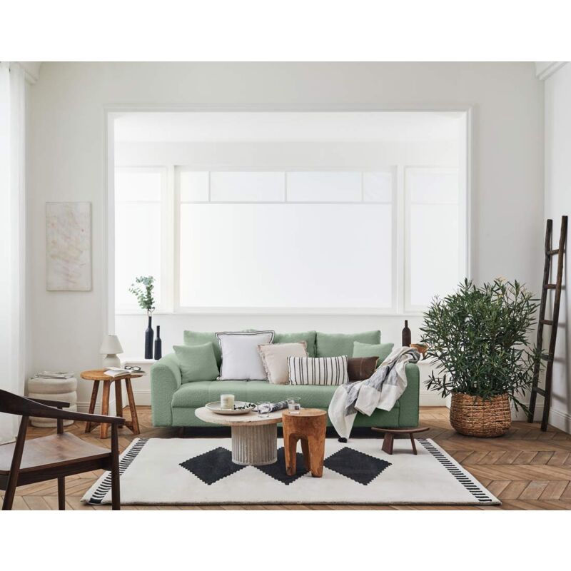 Lisa Design - Rune - canapé 3 places - en tissu bouclette - vert sauge