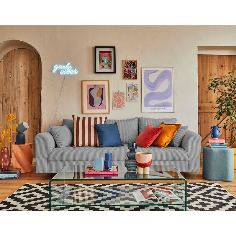 Lisa Design - Rune - canapé 3 places - en velours côtelé - gris clair