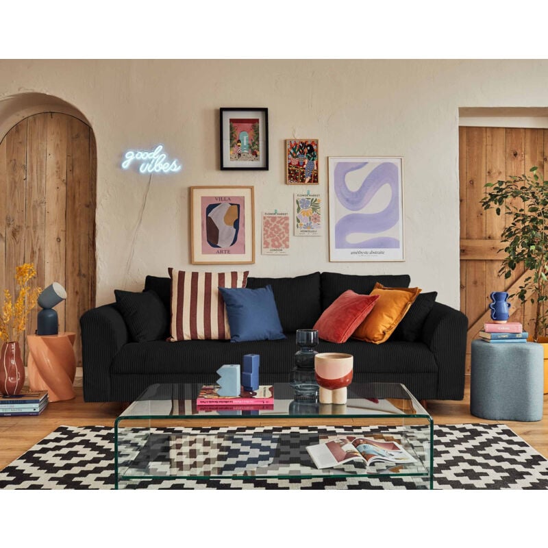 Lisa Design - Rune - canapé 3 places - en velours côtelé - noir