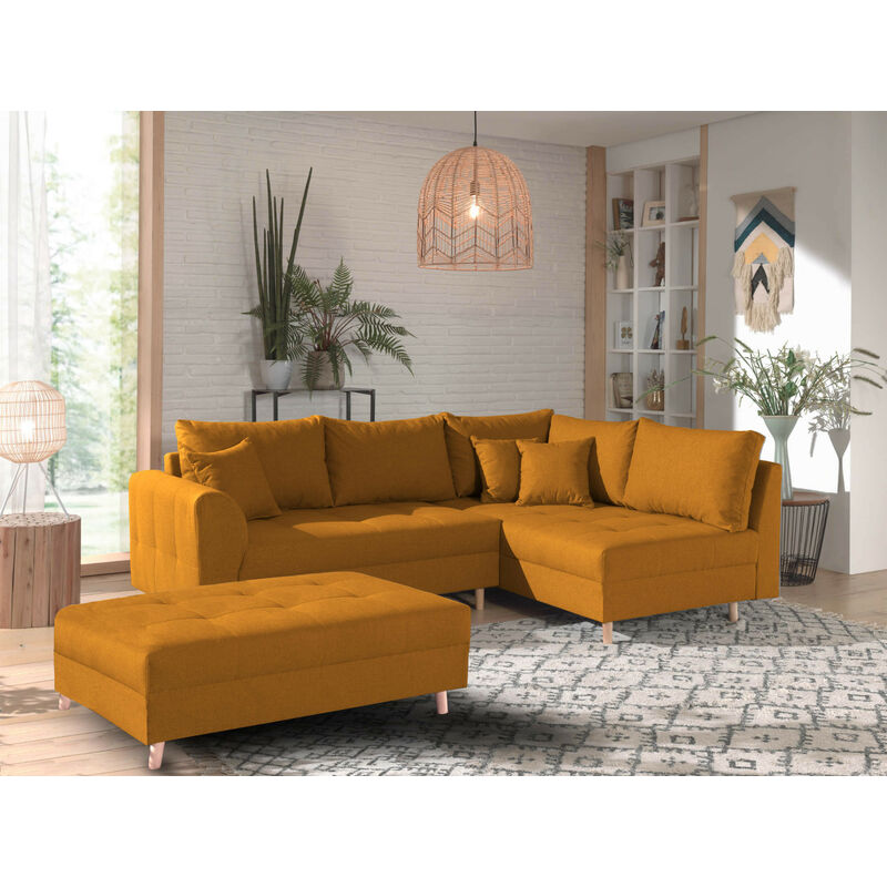 Lisa Design - Rune - canapé d'angle - avec pouf d'appoint - 4 places - style scandinave - droit - jaune - Jaune