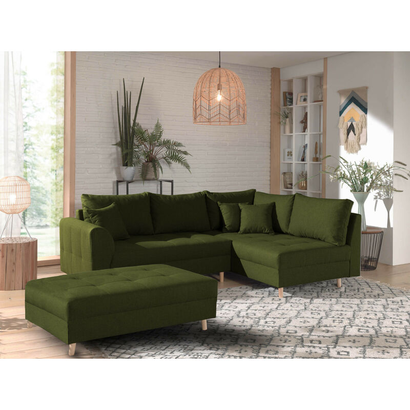 Lisa Design - Rune - canapé d'angle - avec pouf d'appoint - 4 places - style scandinave - droit - vert olive
