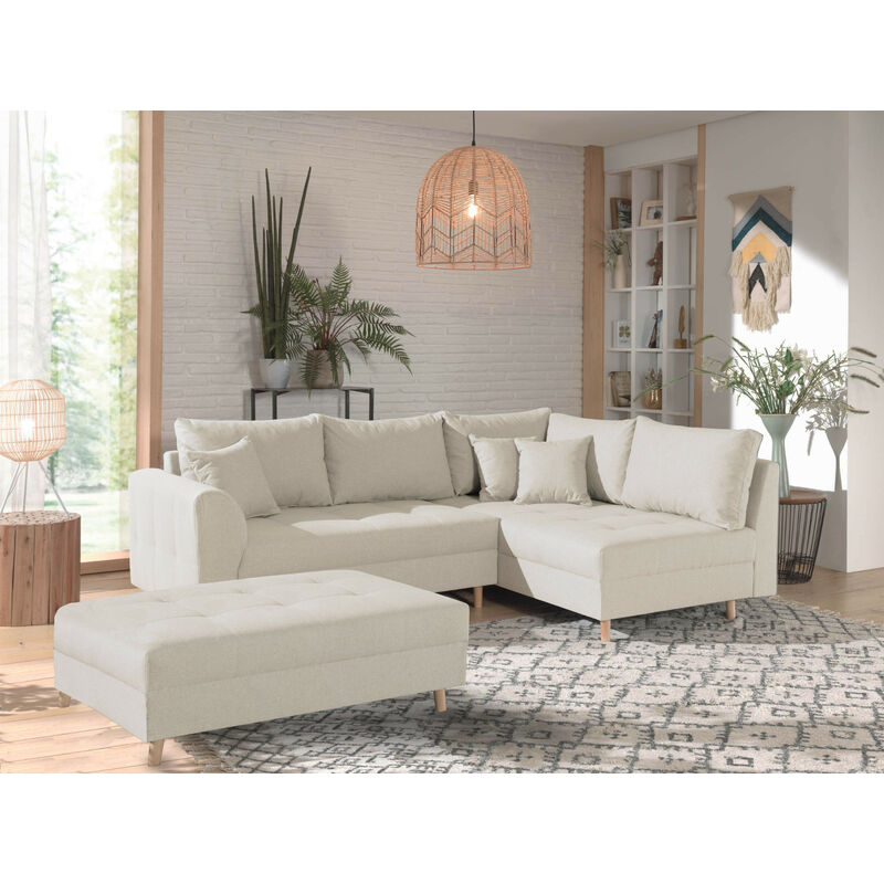 Lisa Design - Rune - canapé d'angle - avec pouf d'appoint - 4 places - style scandinave - droit - beige