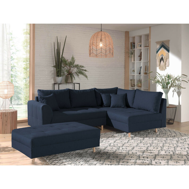 Lisa Design - Rune - canapé d'angle - avec pouf d'appoint - 4 places - style scandinave - droit - bleu pétrole