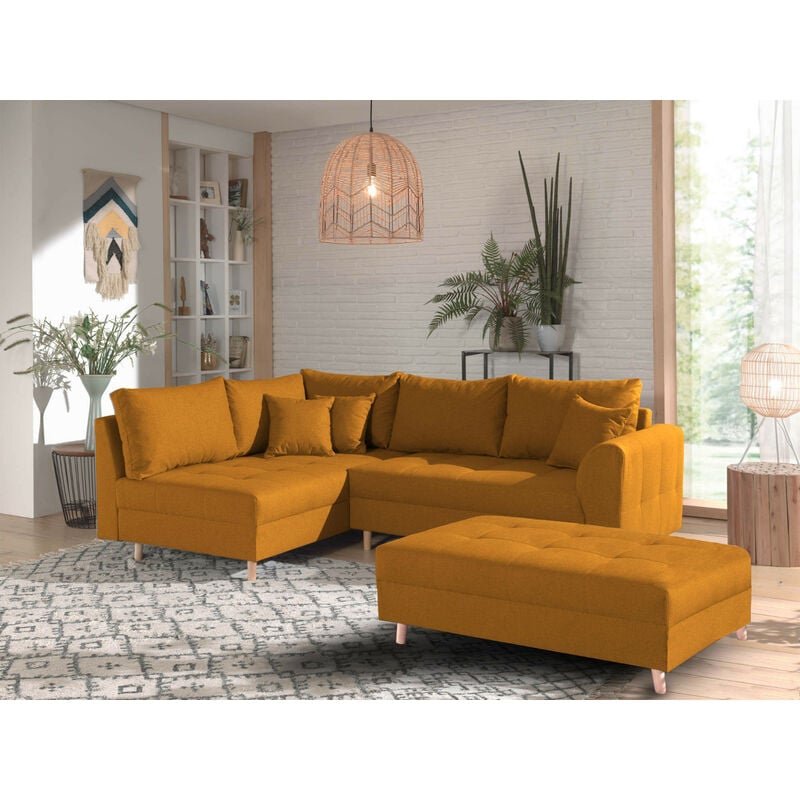 Lisa Design - Rune - canapé d'angle - avec pouf d'appoint - 4 places - style scandinave - gauche - jaune - Jaune