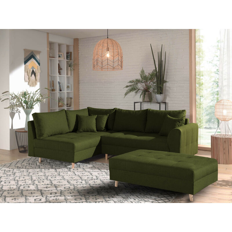 Lisa Design - Rune - canapé d'angle - avec pouf d'appoint - 4 places - style scandinave - gauche - vert olive