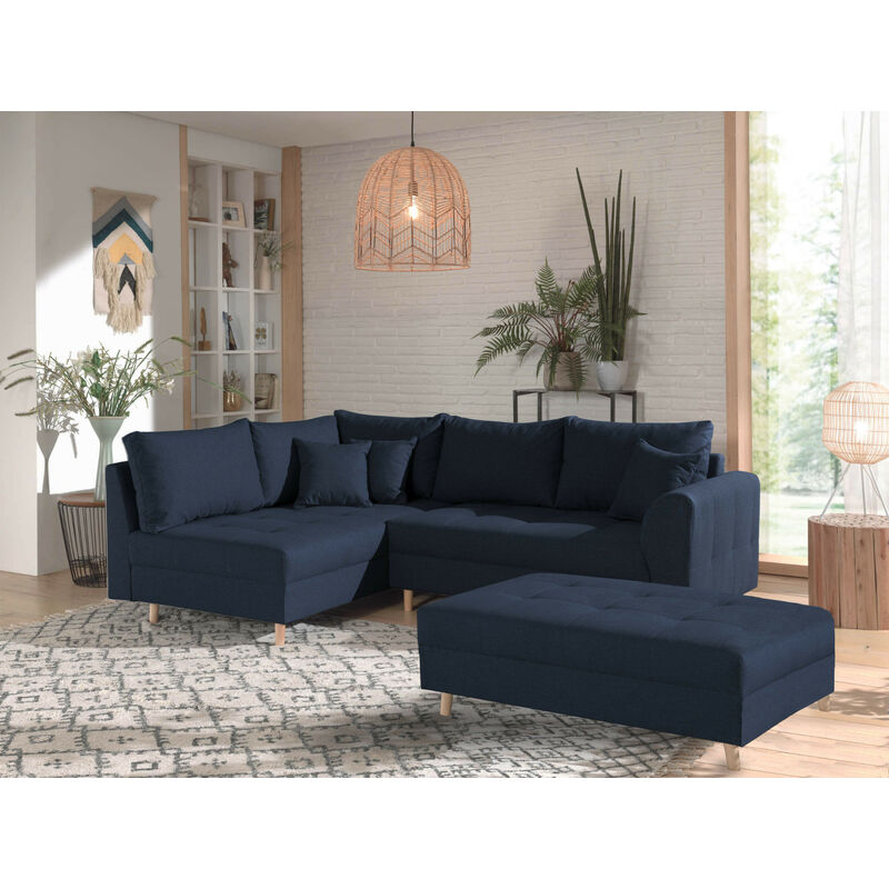 Lisa Design - Rune - canapé d'angle - avec pouf d'appoint - 4 places - style scandinave - gauche - bleu pétrole