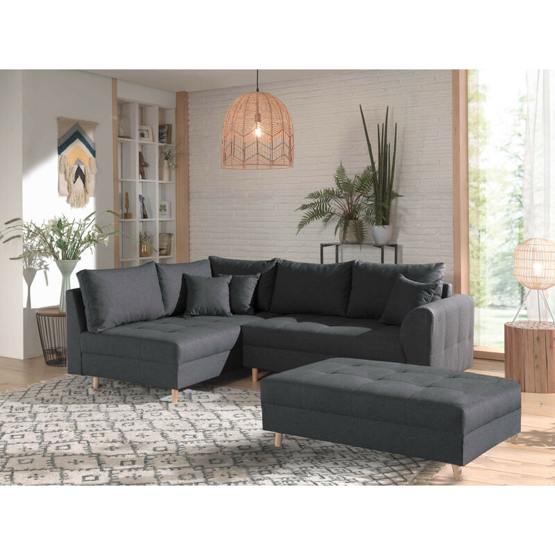 Lisa Design - Rune - canapé d'angle - avec pouf d'appoint - 4 places - style scandinave - gauche - gris foncé