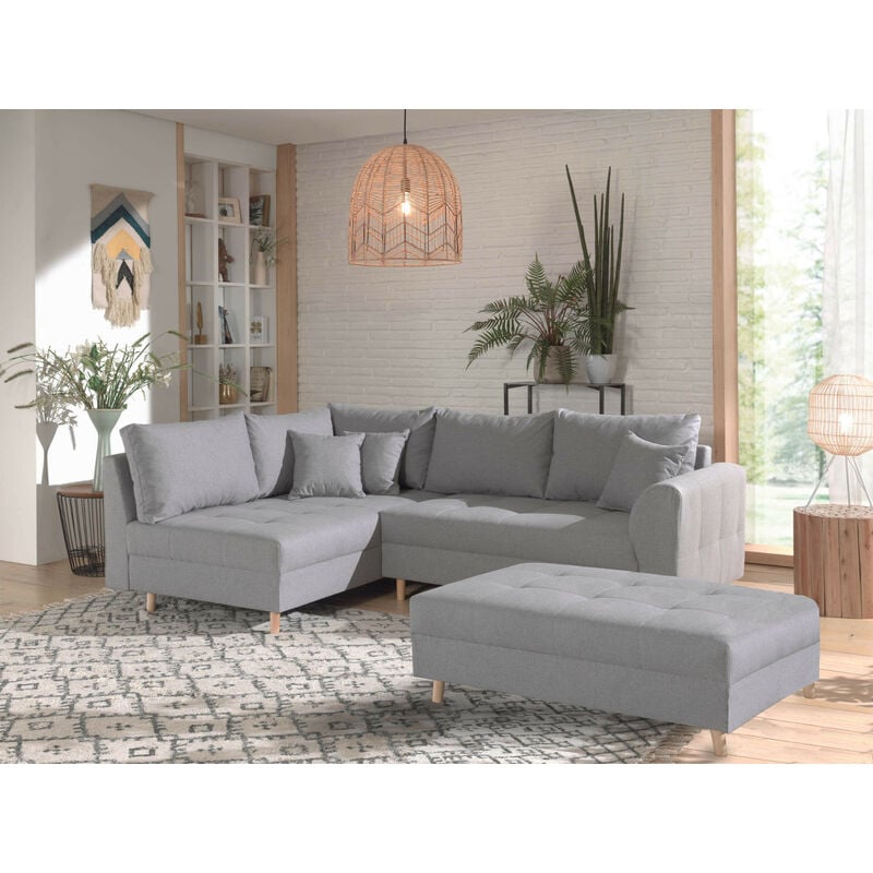 Lisa Design - Rune - canapé d'angle - avec pouf d'appoint - 4 places - style scandinave - gauche - gris clair