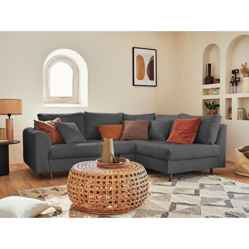 Rune - canapé d'angle droit - 4 places - en tissu bouclette - gris