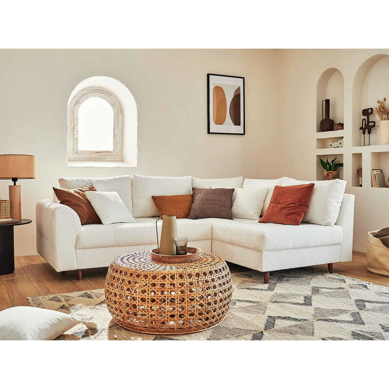 Rune - canapé d'angle droit - 4 places - en tissu bouclette - blanc