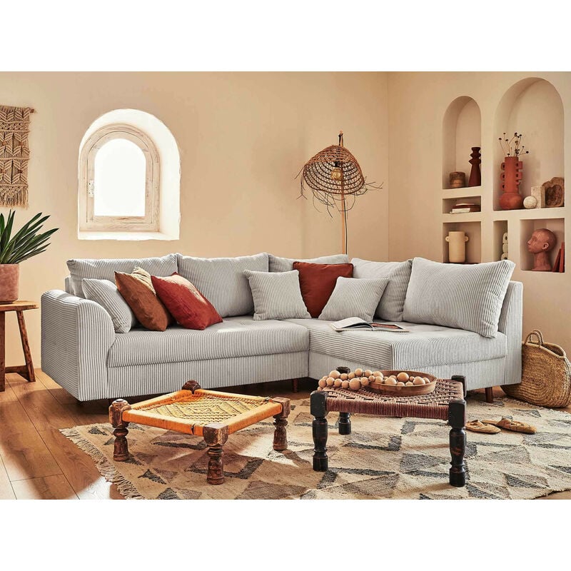 Rune - canapé d'angle droit - 4 places - en velours côtelé - gris clair