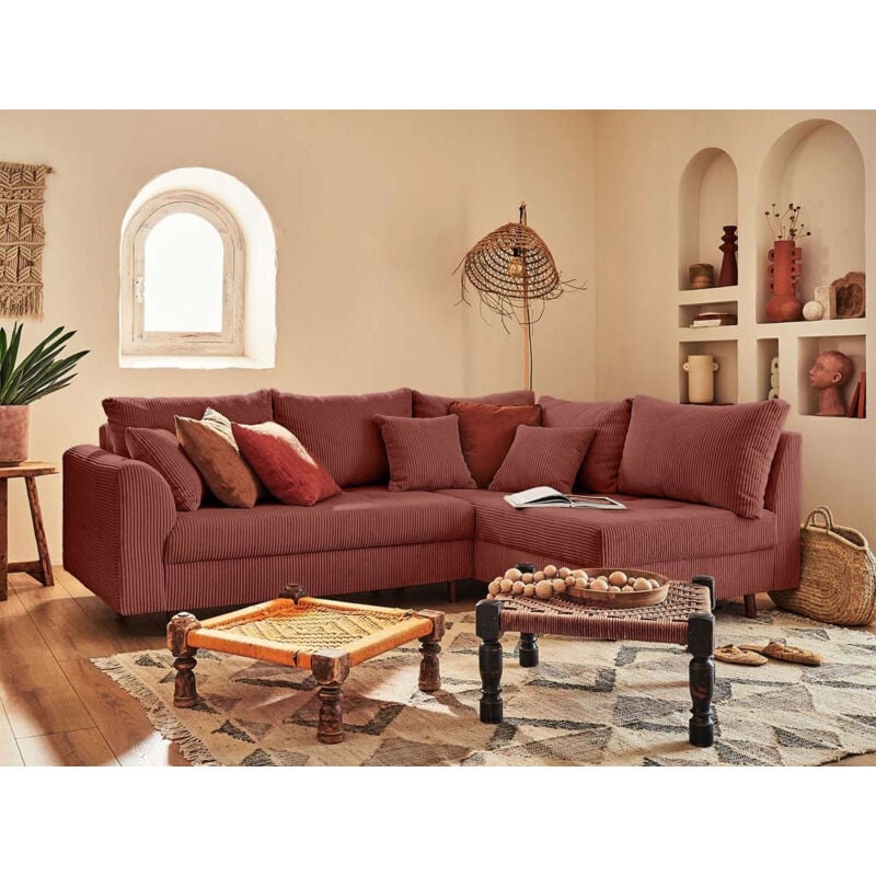 Rune - canapé d'angle droit - 4 places - en velours côtelé - terracotta