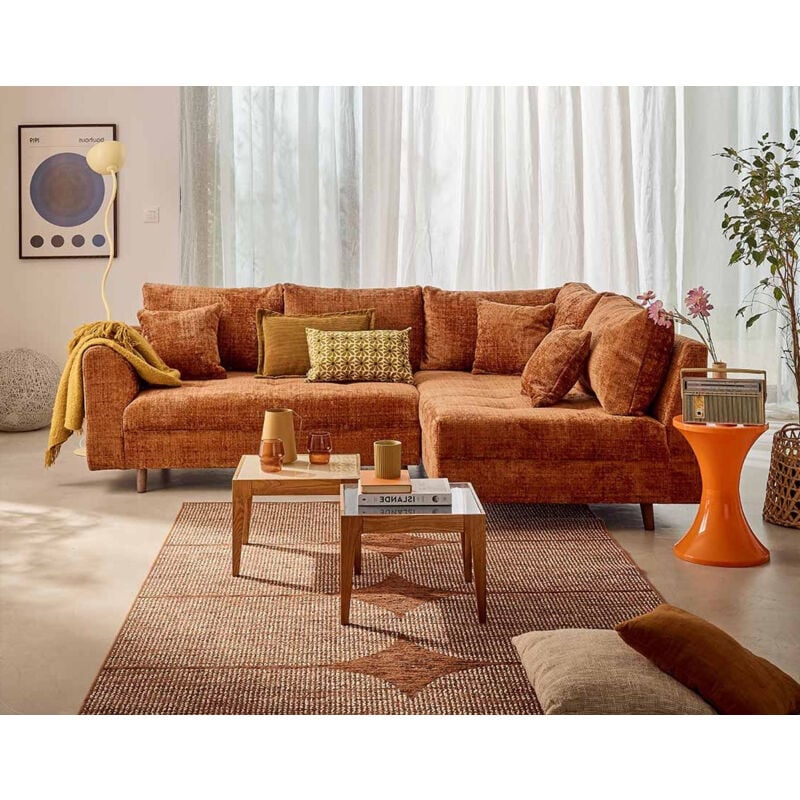 Rune - canapé d'angle droit 4 places en velours texturé - rouille