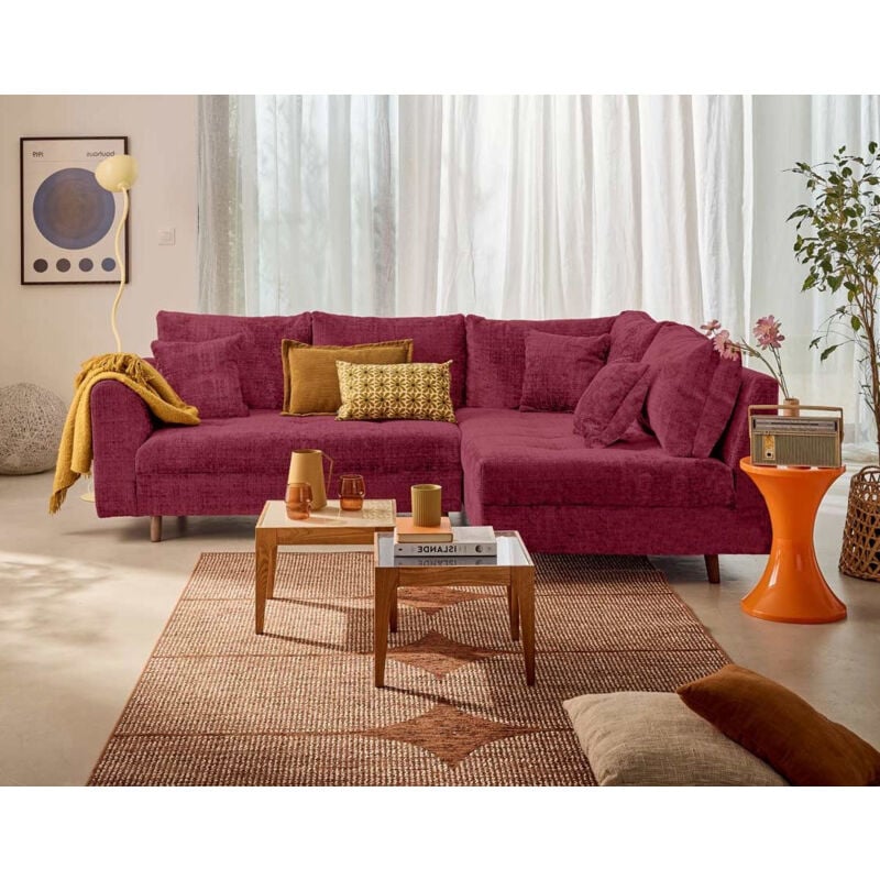 Rune - canapé d'angle droit 4 places en velours texturé - prune