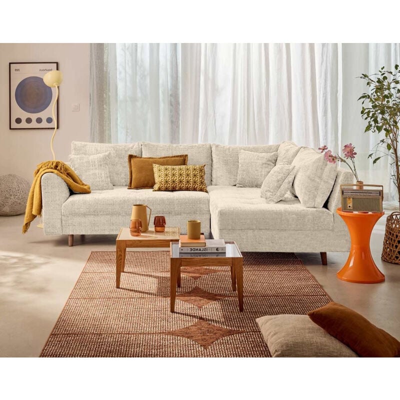 Lisa Design - Rune - canapé d'angle droit 4 places en velours texturé - beige