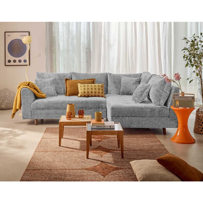 Lisa Design - Rune - canapé d'angle droit 4 places en velours texturé - gris Lisa Design - Rune - canapé d'angle droit 4 places en velours texturé - gris