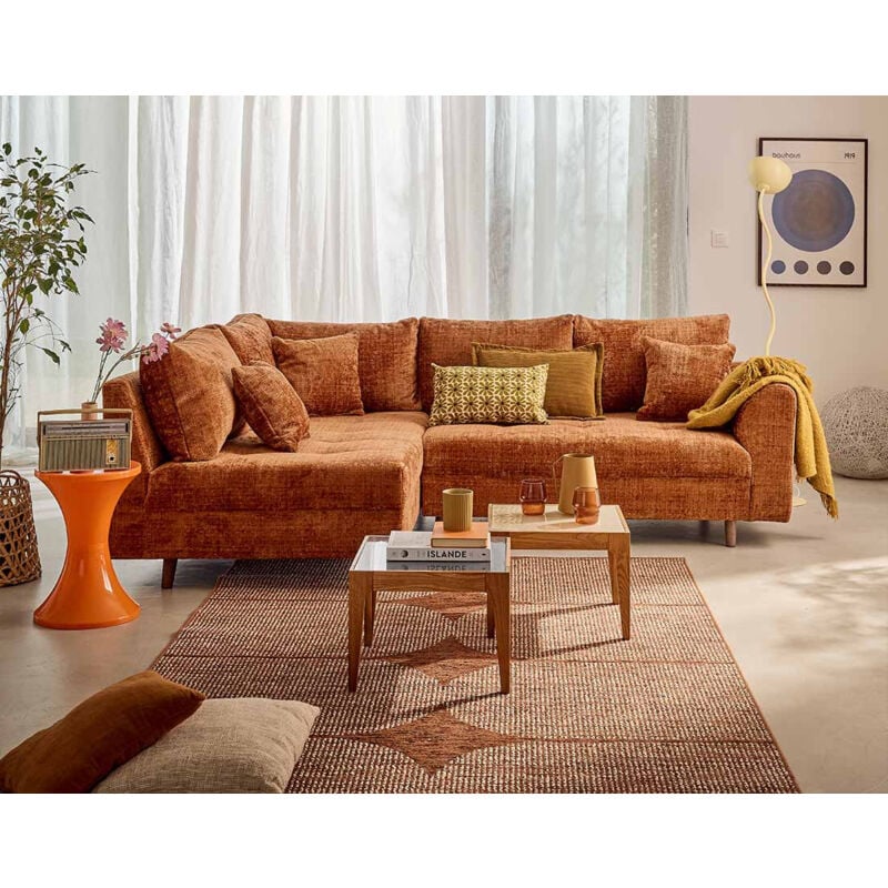 Rune - canapé d'angle gauche 4 places en velours texturé - rouille