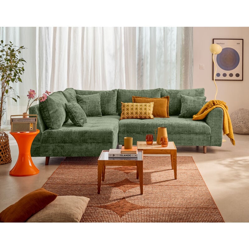 Rune - canapé d'angle gauche 4 places en velours texturé - vert sauge