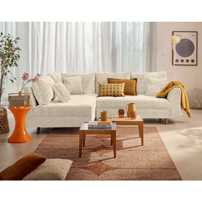 Rune - canapé d'angle gauche 4 places en velours texturé - beige