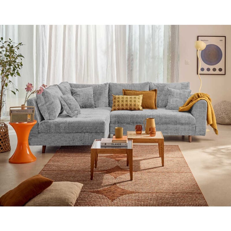 Lisa Design - Rune - canapé d'angle gauche 4 places en velours texturé - gris
