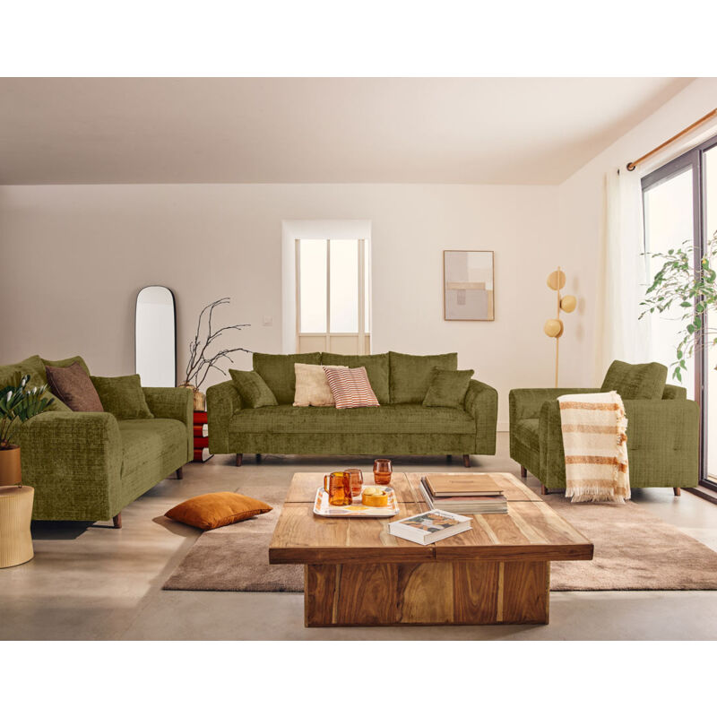 Lisa Design - Rune - canapé droit 2 places en velours texturé - vert olive Lisa Design - Rune - canapé droit 2 places en velours texturé - vert olive