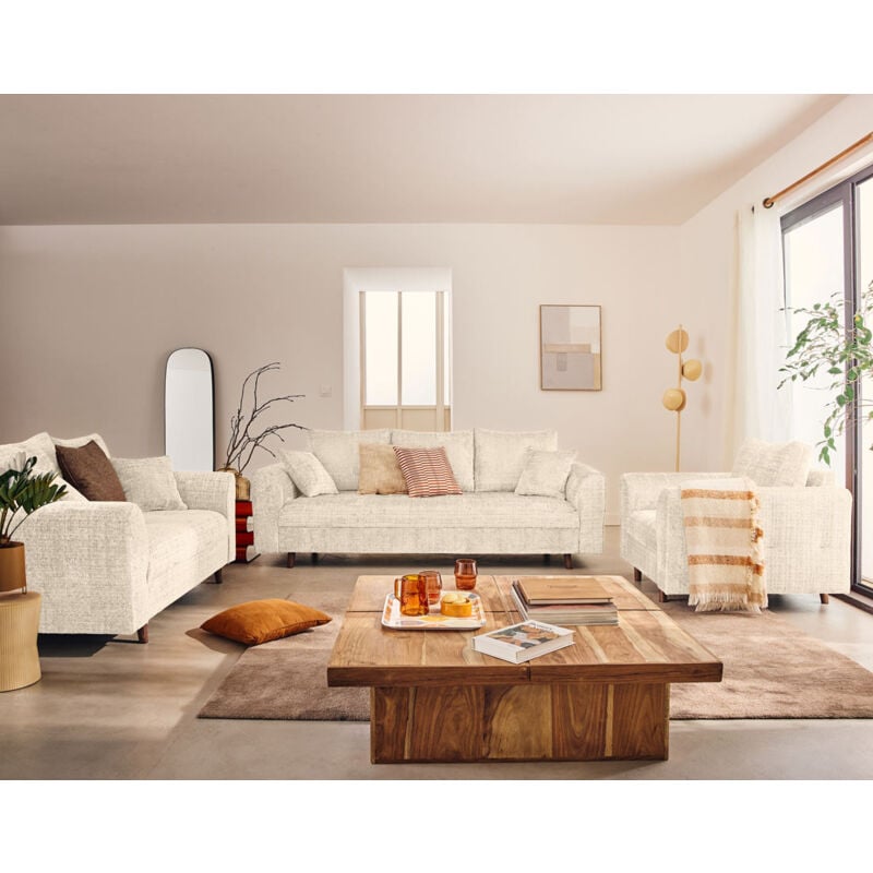 Lisa Design - Rune - canapé droit 3 places en velours texturé - beige