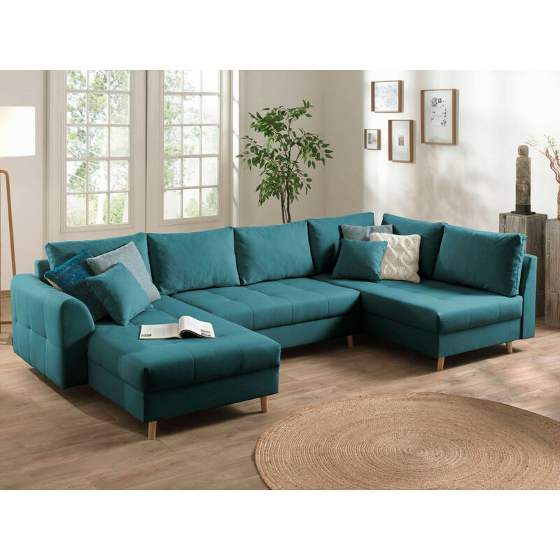 Lisa Design - Rune - canapé panoramique - 7 places - style scandinave - droit - bleu canard