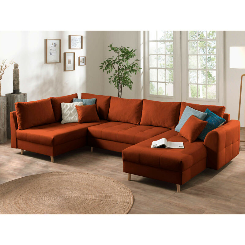 Lisa Design - Rune - canapé panoramique - 7 places - style scandinave - gauche - rouille