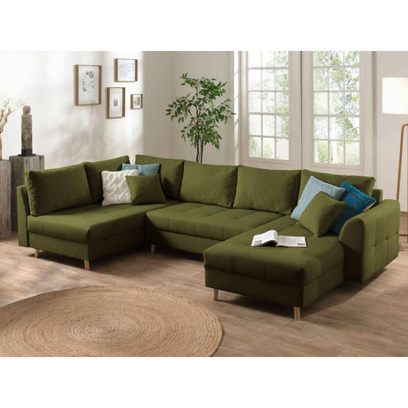 Lisa Design - Rune - canapé panoramique - 7 places - style scandinave - gauche - vert olive
