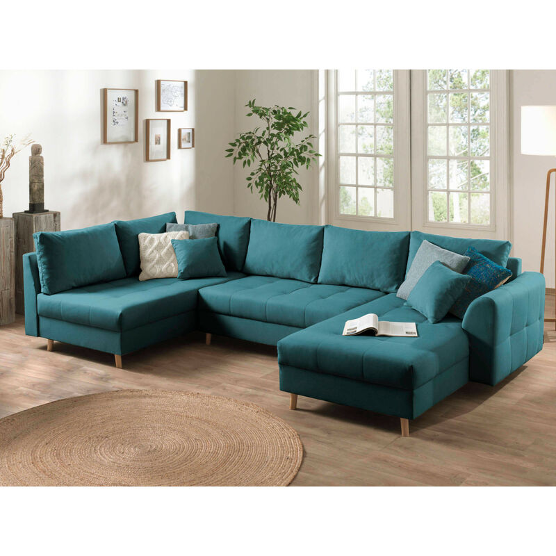 Rune - canapé panoramique - 7 places - style scandinave - gauche - bleu canard