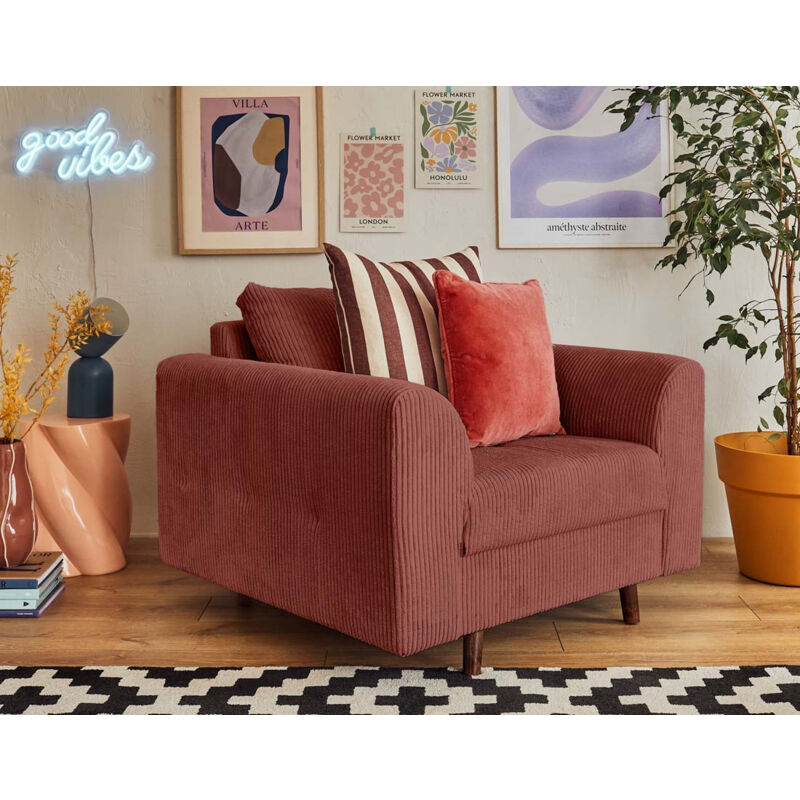 Lisa Design - Rune - fauteuil - en velours côtelé - terracotta