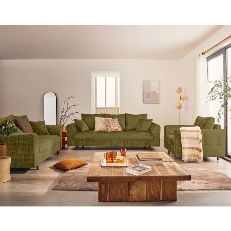 Lisa Design - Rune - fauteuil en velours texturé - vert olive