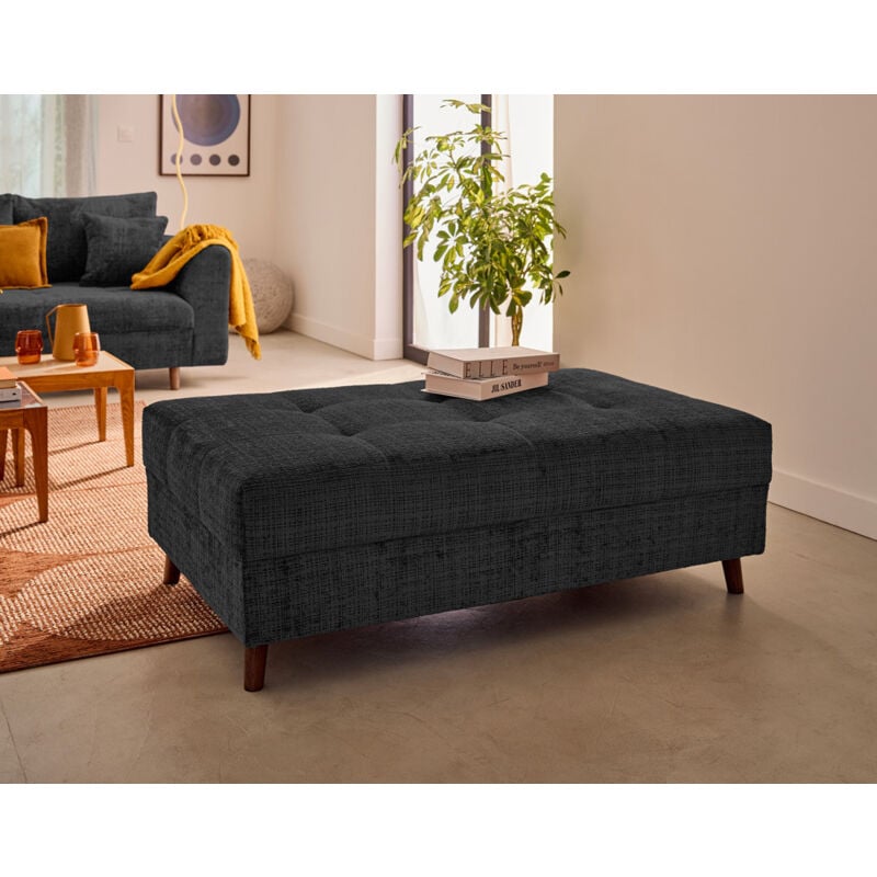 Rune - pouf en velours texturé - gris anthracite