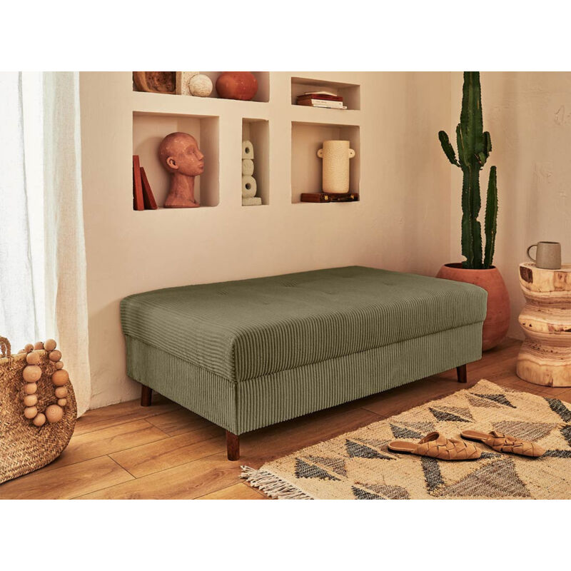 Lisa Design – Pouf modulable en velours côtelé vert – Assise capitonnée – Pieds en bois wengé – Dimensions L118 x H40 x P73 cm