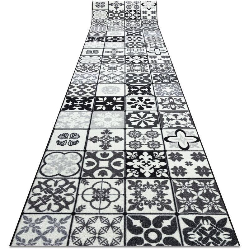 Rugsx - Runner anti-slip azulejo patchwork, lisbon tiles grey / black grey 110x290 cm