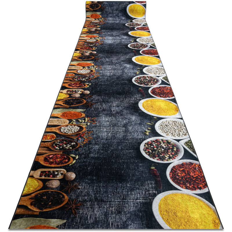 Runner anti-slip LOTUS KITCHEN 40580 Dishes, kitchen grey / yellow WASHABLE 60cm grey 60x260 cm