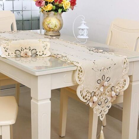 Runner da tavola, decorazione floreale vintage ricamata (40x176 cm/15,7x69,3 pollici)