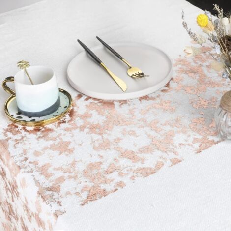 Runner da tavolo in rete di lamina oro rosa 28 cm x 5 m, nastro da tavolo metallico, decorazione per feste, compleanni, matrimoni, Natale, fai da te, imballaggio (oro rosa, 5 m)