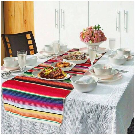 Runner da tavolo messicano per decorazioni per feste messicane, matrimoni, picnic, pasti, cotone tessuto a mano - Arancione 35X215
