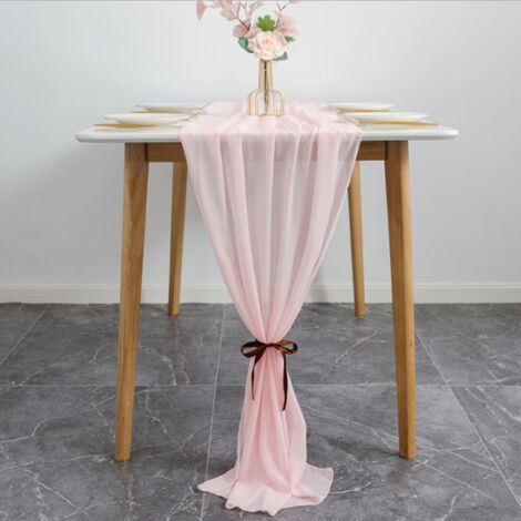 Runner de Table Chiffon Pink avec 2 Attaches Blanches pour Mariage Banquet 70x300cm
