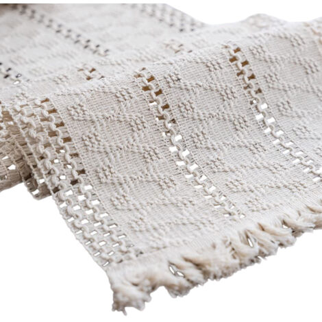 Runner De Table - Coton Et Lin - Franges - Rectangulaire - 30 X 180 Cm - 1 Piece