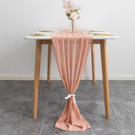 [Runner de Table] Nappe Moderne Chiffon Rose Doré 70x300cm avec 2 Attaches Blancs pour Mariage Banquet