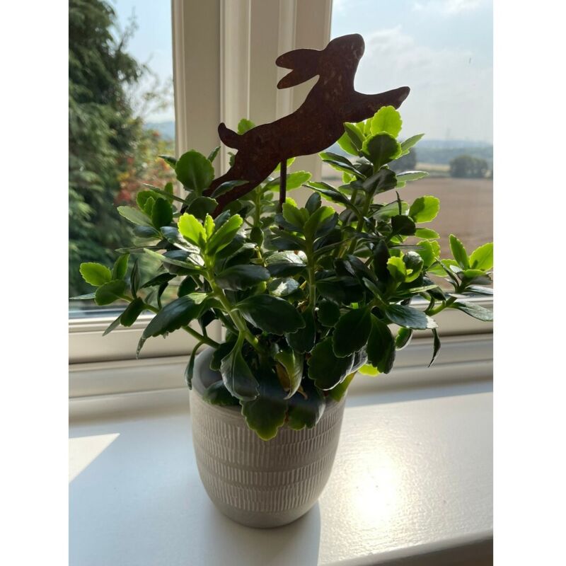 Running Hare Pot Stake (Pack of 3) - Bare Metal/Ready to Rust - H10 cm