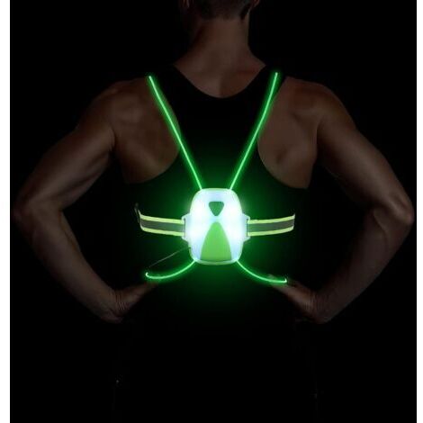 Running Light, Reflective Running Vest with Adjustable LED Lighting, Rechargeable Chest Light with Safety Vest Suitable for Night Running, Green